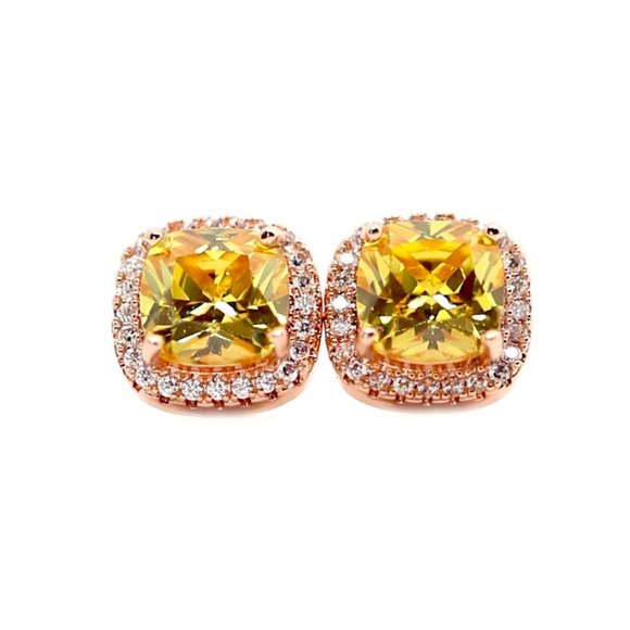 925S 14kt Rose Gold Dipped Yellow Topaz Earrings - Picture 2 of 7